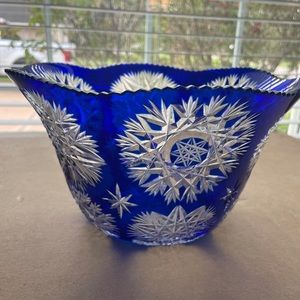 Cobalt blue cut to clear Bohemian glass bowl